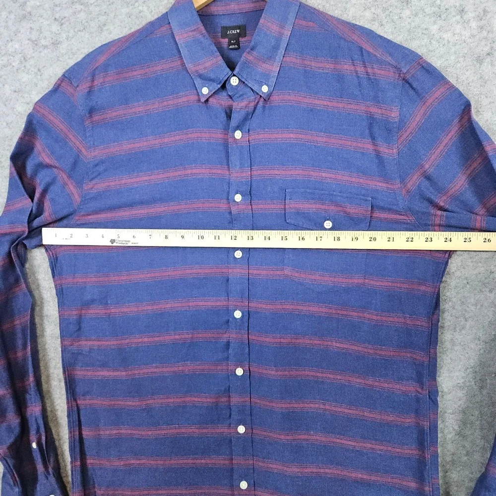 J Crew Men's Dark Blue & Red Striped Shirt Size XLT‎ Button Down Preppy Colorful